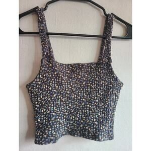 Women's junior XS American Eagle dark blue floral cropped tank top shirt ribbed